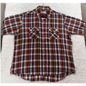 Vintage Montgomery Ward XL Plaid Button Up Short Sleeve Shirt Menswear light‎